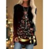 Women's T Shirt Tee Christmas Shirt Wine Red Navy Blue Christmas Tree Snowflake Reindeer Print Long Sleeve Christmas Weekend Basic Print Christmas Round Neck Regular Fit Painting -Cheap Women Clothing Store rqdauz1666147270733