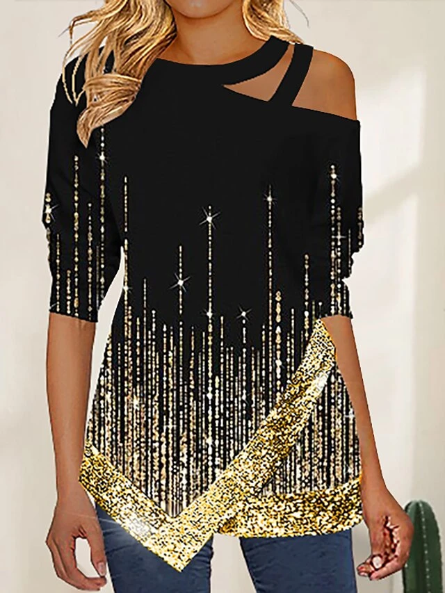 Women's Shirt Silver Black White Christmas Tree Snowflake Reindeer Cut Out Asymmetric Print Long Sleeve Christmas Weekend Streetwear Casual Round Neck Regular Fit Spring Fall 11 Women's Shirt Silver Black White Christmas Tree Snowflake Reindeer Cut Out Asymmetric Print Long Sleeve Christmas Weekend Streetwear Casual Round Neck Regular Fit Spring Fall - Image 9