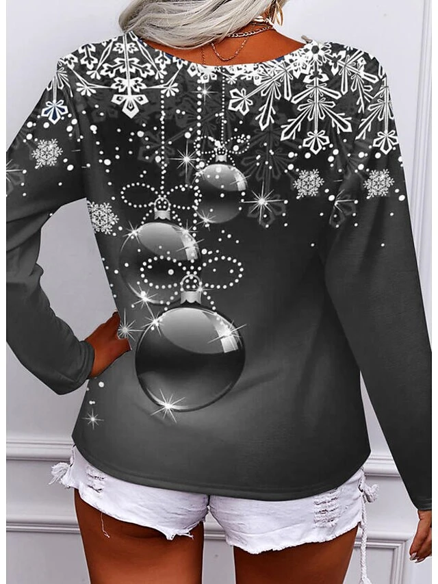 Women's T Shirt Tee Christmas Shirt Red Blue Purple Graphic Snowflake Quarter Zip Print Long Sleeve Casual Weekend Basic Print Christmas V Neck Regular Fit Painting Fall & Winter 6 Women's T Shirt Tee Christmas Shirt Red Blue Purple Graphic Snowflake Quarter Zip Print Long Sleeve Casual Weekend Basic Print Christmas V Neck Regular Fit Painting Fall & Winter - Image 4