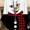 Women‘s Plus Size Christmas Tops Blouse Shirt Snowman Print Long Sleeve Crewneck Casual Daily Polyester Winter Fall White