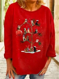 Women's T Shirt Tee Christmas Shirt Black Red Blue Cat Print Long Sleeve Christmas Weekend Festival / Holiday Round Neck Regular Fit Painting Spring &Fall 13 Women's T Shirt Tee Christmas Shirt Black Red Blue Cat Print Long Sleeve Christmas Weekend Festival / Holiday Round Neck Regular Fit Painting Spring &Fall -Cheap Women Clothing Store rtuqqi1696672728961