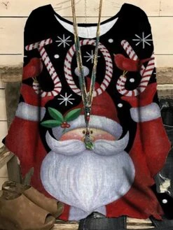 Women‘s Plus Size Christmas Tops Blouse Shirt Santa Claus Snowman Print Long Sleeve Crewneck Casual Daily Polyester Winter Fall Green Blue -Cheap Women Clothing Store rvtvpl1668063736005