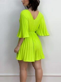 Women's Romper Pleated Solid Color V Neck Streetwear Street Xmas Daily Party Christmas Regular Fit 3/4 Length Sleeve Light Green Pink Fuchsia S M L Summer -Cheap Women Clothing Store rxdtxw1681203097950