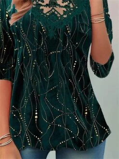 Women's Blouse Christmas Shirt Velvet Green Striped Sparkly Lace Print Long Sleeve Party Christmas Casual Festival / Holiday Round Neck Regular Fit Fall & Winter 7 Women's Blouse Christmas Shirt Velvet Green Striped Sparkly Lace Print Long Sleeve Party Christmas Casual Festival / Holiday Round Neck Regular Fit Fall & Winter -Cheap Women Clothing Store rxgluk1697193584722