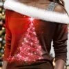 Women's Shirt Blouse Christmas Shirt Red Blue Purple Christmas Tree Print Long Sleeve Party Christmas Casual Festival / Holiday Print Off Shoulder Fur Collar Regular Fit Spring &Fall