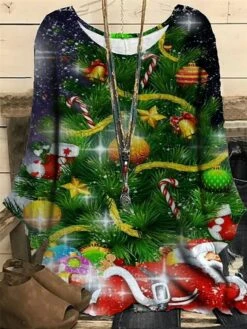 Women‘s Plus Size Christmas Tops Pullover Sweatshirt Hoodie Sweatshirt Tree Deer Print Long Sleeve Crewneck Casual Daily Polyester Fall Winter Green Yellow / Sunflower