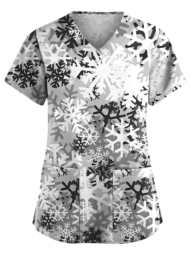 Christmas Scrub Tops Women Christmas Printing Short Sleeve V-Neck Working Uniform With Pocket Pullover Red 3X-Large 11 Christmas Scrub Tops Women Christmas Printing Short Sleeve V-Neck Working Uniform With Pocket Pullover Red 3X-Large - Image 9