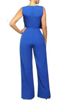 Women‘s Party Jumpsuit Ruffle High Waist Solid Color Wedding Crew Neck Xmas Business Office Work Christmas Elegant Daily Regular Fit Sleeveless Black Blue Green S M L Summer -Cheap Women Clothing Store rzudkk1686882612396