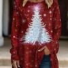 Women's T Shirt Tee Christmas Shirt Wine Christmas Tree Print Long Sleeve Christmas Weekend Festival / Holiday Round Neck Regular Fit Painting Spring &Fall -Cheap Women Clothing Store saadyk1695801998243