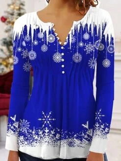 Women's Shirt Blouse Christmas Shirt Red Blue Green Snowflake Button Print 3/4 Length Sleeve Christmas Casual Festival / Holiday Round Neck Regular Fit Spring &Fall 10 Women's Shirt Blouse Christmas Shirt Red Blue Green Snowflake Button Print 3/4 Length Sleeve Christmas Casual Festival / Holiday Round Neck Regular Fit Spring &Fall -Cheap Women Clothing Store scrhzf1695268376843