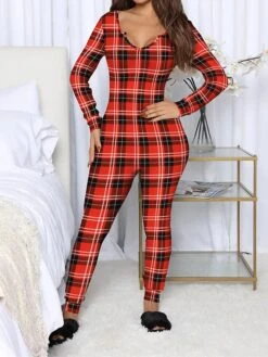 Women's Jumpsuit Print Plaid V Neck Active Home Christmas Regular Fit Long Sleeve BKAO011 BKAO008 BKAO009 S M L Fall -Cheap Women Clothing Store sczgnm1697457151496