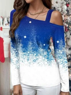 Women's T Shirt Tee Christmas Shirt Red Blue Purple Christmas Tree Print Long Sleeve Christmas Weekend Festival / Holiday Diagonal Neck Regular Fit Painting Spring &Fall 8 Women's T Shirt Tee Christmas Shirt Red Blue Purple Christmas Tree Print Long Sleeve Christmas Weekend Festival / Holiday Diagonal Neck Regular Fit Painting Spring &Fall -Cheap Women Clothing Store sczwib1696742239402