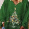 Women‘s Plus Size Christmas Tops T Shirt Tee Tree Print Long Sleeve V Neck Casual Festival Daily Polyester Winter Fall Green Blue -Cheap Women Clothing Store sdhkrj1667211521074