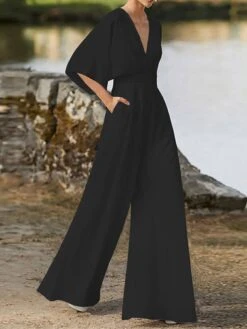 Women's Jumpsuit Pocket High Waist Solid Color V Neck Elegant Christmas Wedding Party Xmas Regular Fit 3/4 Length Sleeve Black White Pink S M L Fall 9 Women's Jumpsuit Pocket High Waist Solid Color V Neck Elegant Christmas Wedding Party Xmas Regular Fit 3/4 Length Sleeve Black White Pink S M L Fall -Cheap Women Clothing Store serfux1695347184873