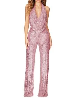 Women's Pants Sets Black White Pink Sparkly Sequins Sleeveless Party Christmas Metallic V Neck Regular Fit Spring & Summer