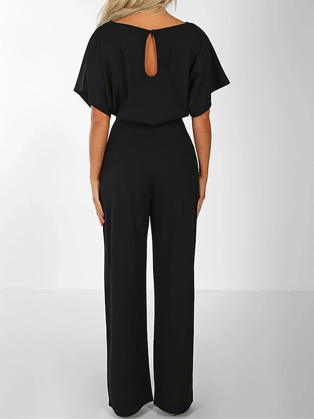 Women's Jumpsuit Lace Up High Waist Solid Color Crew Neck Xmas Business Office Work Christmas Regular Fit Half Sleeve Black Yellow Pink S M L Summer 6 Women's Jumpsuit Lace Up High Waist Solid Color Crew Neck Xmas Business Office Work Christmas Regular Fit Half Sleeve Black Yellow Pink S M L Summer - Image 4