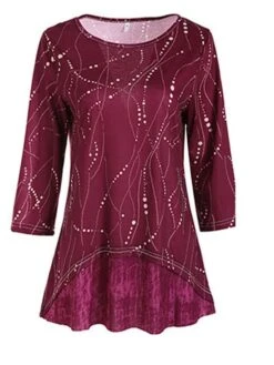 Women's Shirt Blouse Wine Blue Purple Polka Dot Sunflower Print Half Sleeve Christmas Daily Vacation Holiday Casual Crew Neck Regular Fit Fall Winter -Cheap Women Clothing Store sieshn1634610026393