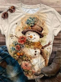 Women's T Shirt Tee Christmas Shirt Black White Yellow Snowman Santa's Helper Print Short Sleeve Christmas Weekend Festival / Holiday Christmas Round Neck Regular Fit Painting Summer 11 Women's T Shirt Tee Christmas Shirt Black White Yellow Snowman Santa's Helper Print Short Sleeve Christmas Weekend Festival / Holiday Christmas Round Neck Regular Fit Painting Summer -Cheap Women Clothing Store sjifnt1695119343805