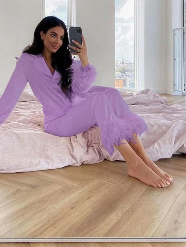 Women's Shirt Pants Sets Christmas Shirt Black White Pink Solid Color Patchwork Long Sleeve Casual Holiday Fashion Christmas Shirt Collar Regular Fit Fall & Winter 8 Women's Shirt Pants Sets Christmas Shirt Black White Pink Solid Color Patchwork Long Sleeve Casual Holiday Fashion Christmas Shirt Collar Regular Fit Fall & Winter - Image 6