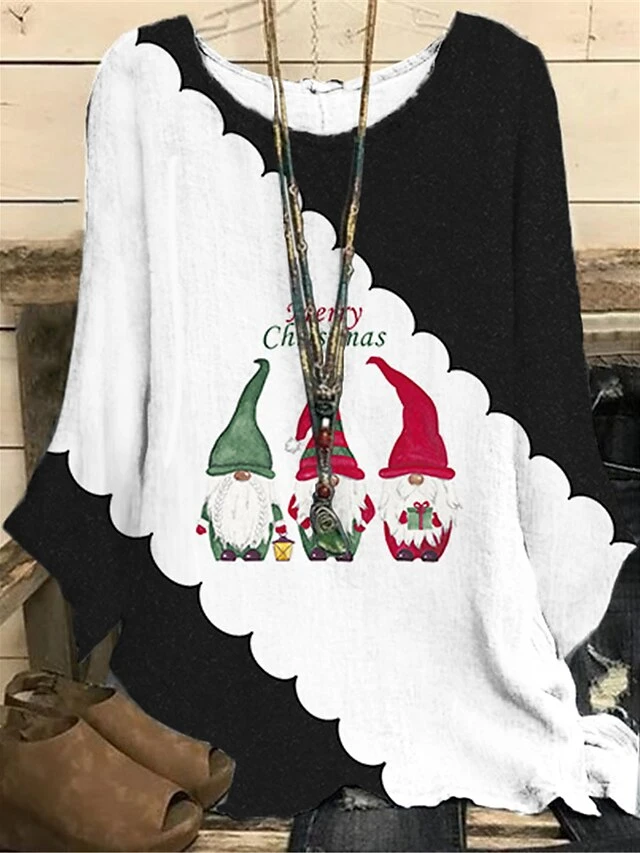 Women‘s Plus Size Christmas Tops Blouse Shirt Letter Santa Claus Print Long Sleeve Crewneck Casual Daily Polyester Winter Fall Wine Black 4 Women‘s Plus Size Christmas Tops Blouse Shirt Letter Santa Claus Print Long Sleeve Crewneck Casual Daily Polyester Winter Fall Wine Black - Image 2