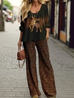 Women's Pants Sets Christmas Shirt Blue Purple Brown Reindeer Print Long Sleeve Party Christmas Festival Christmas Round Neck Regular Fit Spring &Fall 9 Women's Pants Sets Christmas Shirt Blue Purple Brown Reindeer Print Long Sleeve Party Christmas Festival Christmas Round Neck Regular Fit Spring &Fall -Cheap Women Clothing Store sodljx1697017408606