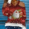 Women's T Shirt Tee Christmas Shirt Yellow Wine Red Snowman Snowflake Cold Shoulder Print Long Sleeve Christmas Weekend Basic Christmas V Neck Regular Fit Painting