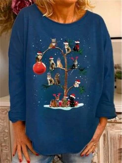 Women's T Shirt Tee Christmas Shirt Black Red Blue Cat Print Long Sleeve Christmas Weekend Festival / Holiday Round Neck Regular Fit Painting Spring &Fall 12 Women's T Shirt Tee Christmas Shirt Black Red Blue Cat Print Long Sleeve Christmas Weekend Festival / Holiday Round Neck Regular Fit Painting Spring &Fall -Cheap Women Clothing Store soxcvh1696672728344