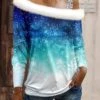 Women's Shirt Blouse Christmas Shirt Blue Snowflake Print Long Sleeve Party Christmas Casual Festival / Holiday One Shoulder Fur Collar Regular Fit Spring &Fall -Cheap Women Clothing Store sqxvhr1695639243264