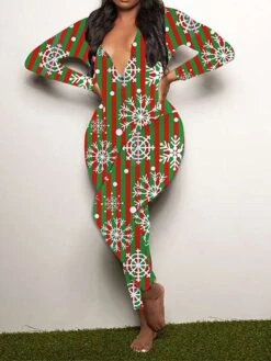 Women's Jumpsuit Print Geometric V Neck Active Xmas Home Christmas Regular Fit Long Sleeve White-1 Blue-3 Khaki-7 S M L Fall -Cheap Women Clothing Store srgdpw1695792453361