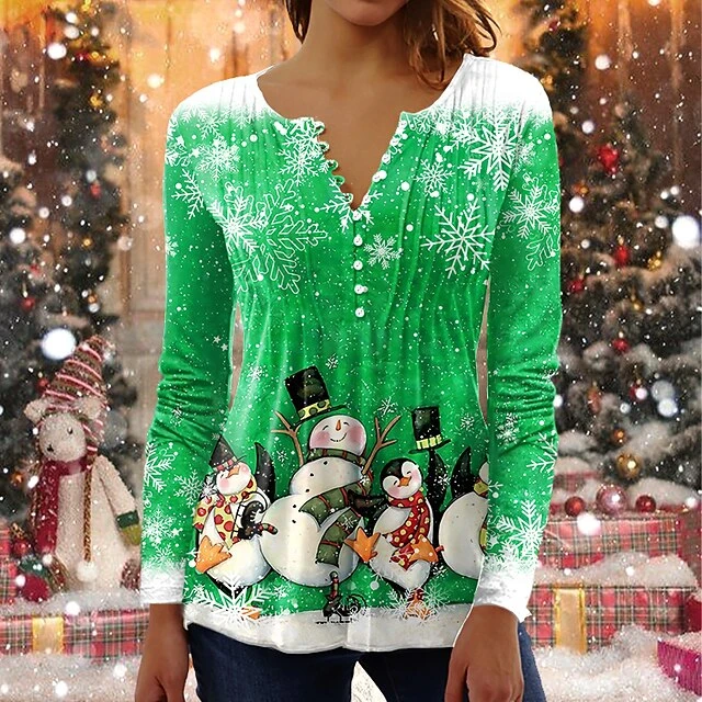 Women's Shirt Blouse Christmas Shirt Maroon Wine Red Black Plaid Snowman Deer Button Print Long Sleeve Christmas Casual Holiday Christmas Round Neck Regular Fit Spring Fall 17 Women's Shirt Blouse Christmas Shirt Maroon Wine Red Black Plaid Snowman Deer Button Print Long Sleeve Christmas Casual Holiday Christmas Round Neck Regular Fit Spring Fall - Image 15