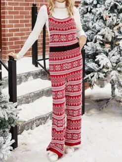 Women's Overall Pocket Print Geometric Square Neck Holiday Christmas Daily Xmas Regular Fit Sleeveless Red Green S M L Fall -Cheap Women Clothing Store stccty1695347190041