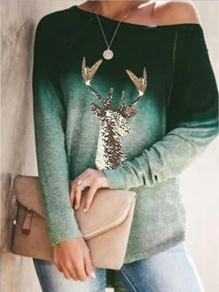 2023 Foreign Trade Autumn Clothing New Long-sleeved Round Neck Gradient Element Aliexpress Amazon Ebay Christmas Printing Women's Clothing