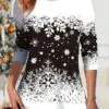 Women's Christmas Shirt Black Snowflake Print Long Sleeve Christmas Weekend Festival / Holiday Round Neck Regular Fit Floral Painting Spring &Fall -Cheap Women Clothing Store tbmfry1697540644734