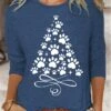 Women's T Shirt Tee Christmas Shirt Black Red Blue Christmas Tree Print Long Sleeve Party Christmas Weekend Festival / Holiday Round Neck Regular Fit Painting Spring &Fall -Cheap Women Clothing Store tdmejd1696842378928