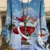 Women‘s Plus Size Christmas Tops Blouse Shirt Santa Claus Snowman Print Long Sleeve Crewneck Casual Daily Polyester Winter Fall Green Blue