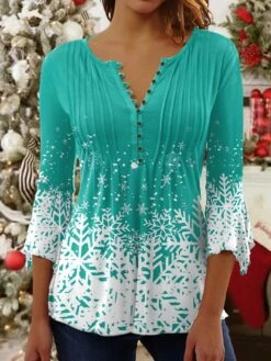 Women's Shirt Blouse Christmas Shirt Denim Blue Grass Green Black Snowflake Button Print 3/4 Length Sleeve Christmas Streetwear Casual Round Neck Regular Fit 26 Women's Shirt Blouse Christmas Shirt Denim Blue Grass Green Black Snowflake Button Print 3/4 Length Sleeve Christmas Streetwear Casual Round Neck Regular Fit -Cheap Women Clothing Store temkis1664784865181 1