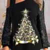 Women's Blouse Christmas Shirt Black Christmas Tree Sparkly Print Long Sleeve Party Christmas Casual Fashion One Shoulder Regular Fit Spring &Fall 1 Women's Blouse Christmas Shirt Black Christmas Tree Sparkly Print Long Sleeve Party Christmas Casual Fashion One Shoulder Regular Fit Spring &Fall -Cheap Women Clothing Store texesd1697710852996
