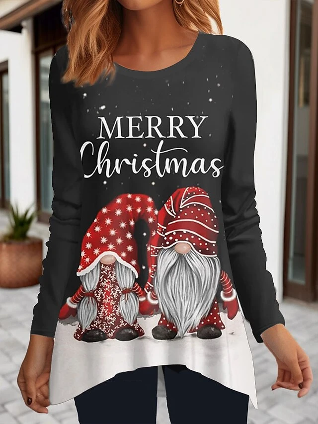 Women's T Shirt Tee Christmas Shirt Black Wine Red Butterfly Christmas Tree Reindeer Flowing Tunic Print Long Sleeve Party Christmas Weekend Festival / Holiday Round Neck Regular Fit Painting Spring 5 Women's T Shirt Tee Christmas Shirt Black Wine Red Butterfly Christmas Tree Reindeer Flowing Tunic Print Long Sleeve Party Christmas Weekend Festival / Holiday Round Neck Regular Fit Painting Spring - Image 3