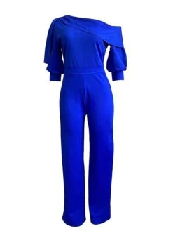Women's Jumpsuit High Waist Solid Color Cold Shoulder Elegant Party Xmas Christmas Regular Fit 3/4 Length Sleeve White Blue Green S M L Fall -Cheap Women Clothing Store tmehph1695347373248