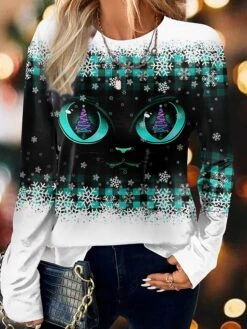 Women's T Shirt Tee Christmas Shirt Blue Purple Orange Plaid Christmas Tree Snowflake Print Long Sleeve Christmas Weekend Festival / Holiday Round Neck Regular Fit Painting Spring &Fall 8 Women's T Shirt Tee Christmas Shirt Blue Purple Orange Plaid Christmas Tree Snowflake Print Long Sleeve Christmas Weekend Festival / Holiday Round Neck Regular Fit Painting Spring &Fall -Cheap Women Clothing Store tmtrdh1697453282131