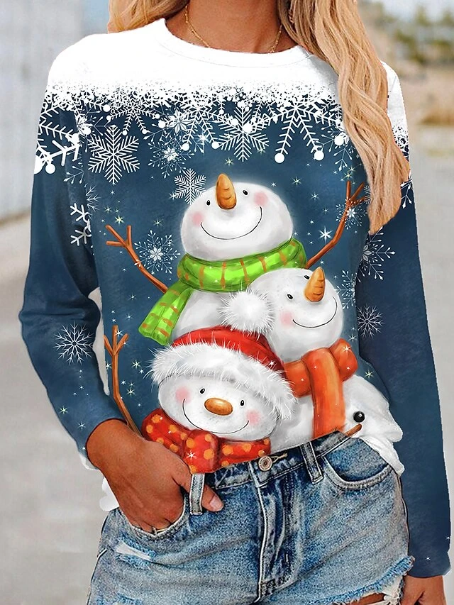 Women's T Shirt Tee Green Blue Yellow Graphic Santa Claus Print Long Sleeve Christmas Weekend Basic Round Neck Regular Floral Painting S 10 Women's T Shirt Tee Green Blue Yellow Graphic Santa Claus Print Long Sleeve Christmas Weekend Basic Round Neck Regular Floral Painting S - Image 8