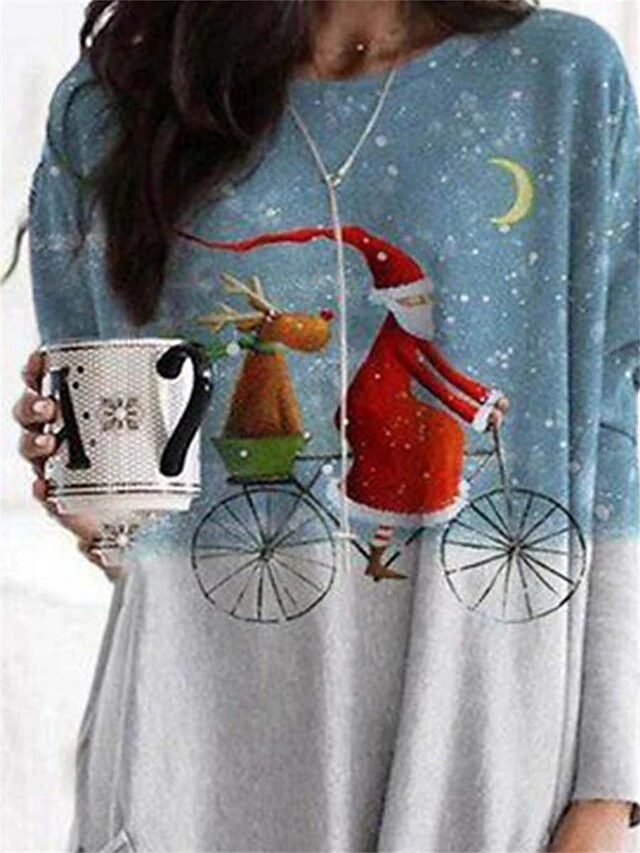 Women's Shirt Christmas Shirt Red Blue Green Cat Santa Claus Snowflake Pocket Print Long Sleeve Christmas Weekend Streetwear Christmas Round Neck Regular Fit Spring Fall 11 Women's Shirt Christmas Shirt Red Blue Green Cat Santa Claus Snowflake Pocket Print Long Sleeve Christmas Weekend Streetwear Christmas Round Neck Regular Fit Spring Fall - Image 9