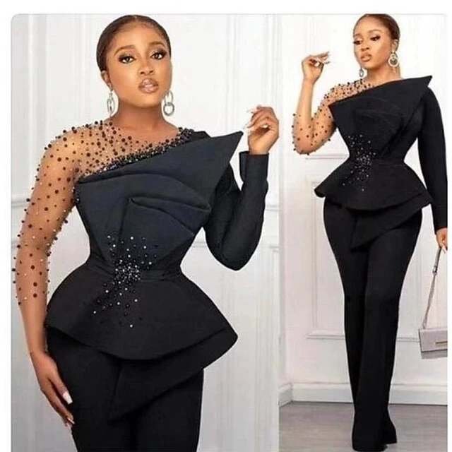 Women's Jumpsuit Solid Color One Shoulder Elegant Wedding Cocktail Party Christmas Regular Fit Long Sleeve Black White S M L Spring 5 Women's Jumpsuit Solid Color One Shoulder Elegant Wedding Cocktail Party Christmas Regular Fit Long Sleeve Black White S M L Spring - Image 3