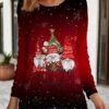 Women's T Shirt Tee Christmas Shirt Yellow Red Blue Santa's Helper Flowing Tunic Print Long Sleeve Christmas Weekend Festival / Holiday Round Neck Regular Fit Painting Spring &Fall