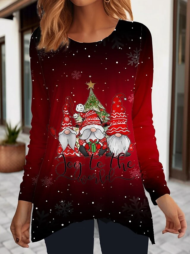Women's T Shirt Tee Christmas Shirt Yellow Red Blue Santa's Helper Flowing Tunic Print Long Sleeve Christmas Weekend Festival / Holiday Round Neck Regular Fit Painting Spring &Fall 3 Women's T Shirt Tee Christmas Shirt Yellow Red Blue Santa's Helper Flowing Tunic Print Long Sleeve Christmas Weekend Festival / Holiday Round Neck Regular Fit Painting Spring &Fall