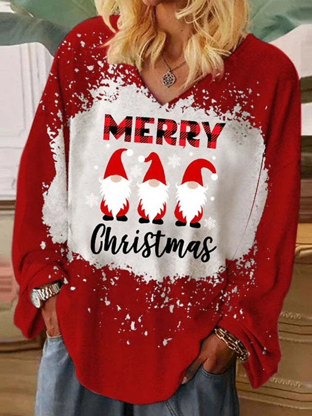 Women's T Shirt Tee Christmas Shirt Wine Red Graphic Santa's Helper Print Long Sleeve Christmas Weekend Basic Christmas V Neck Regular Fit Painting 3 Women's T Shirt Tee Christmas Shirt Wine Red Graphic Santa's Helper Print Long Sleeve Christmas Weekend Basic Christmas V Neck Regular Fit Painting