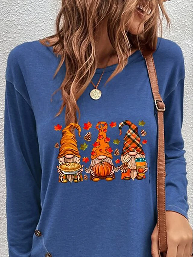 Women's T Shirt Tee Christmas Shirt Blue Orange Green Santa's Helper Print Long Sleeve Christmas Weekend Basic Round Neck Regular Fit Painting Spring &Fall 10 Women's T Shirt Tee Christmas Shirt Blue Orange Green Santa's Helper Print Long Sleeve Christmas Weekend Basic Round Neck Regular Fit Painting Spring &Fall - Image 8