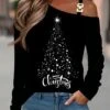 Women's T Shirt Tee Black Red Blue Christmas Tree Print Long Sleeve Party Christmas Weekend Fashion Diagonal Neck Regular Fit Painting Spring &Fall 1 Women's T Shirt Tee Black Red Blue Christmas Tree Print Long Sleeve Party Christmas Weekend Fashion Diagonal Neck Regular Fit Painting Spring &Fall -Cheap Women Clothing Store tsxtjp1693565182592