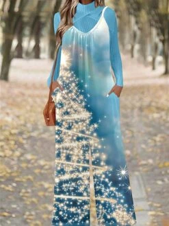 Women's Jumpsuit Pocket Print Snowflake U Neck Casual Christmas Daily Xmas Straight Regular Fit Spaghetti Strap Black White Pink S M L All Seasons