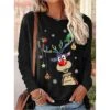 Women's T Shirt Tee Christmas Shirt Malachite Green Black Blue Reindeer Print Long Sleeve Christmas Weekend Basic Christmas Round Neck Regular Fit Painting -Cheap Women Clothing Store tvwdox1666415422066